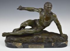 After Luca Madrassi bronze figure of a fallen warrior, probably The Lonely Gaul, W34 x H23cm