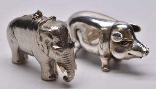 Two novelty vesta cases, one formed as a elephant the other as a pig (unmarked but possibly silver),
