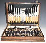 Elkington six place setting canteen of silver plated cutlery, width of oak case 41cm