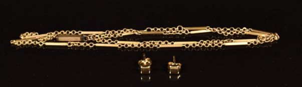 A 9ct gold necklace and a pair of 9ct gold earrings, 5.1g