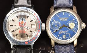 Two Russian divers style gentleman's wristwatches Poljot with date aperture, subsidiary seconds