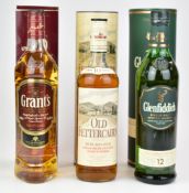 Three bottles of whisky comprising Old Fettercairn 10 years old Single Highland Malt, 70cl, 43% vol,