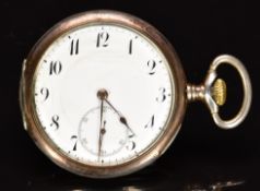 International Watch Company IWC silver keyless winding open faced pocket watch with subsidiary