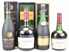 Two bottles of Courvoisier 1.13ltr and 680ml, both 40% vol and two bottles of Remy Martin Cognac