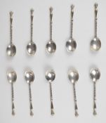 Set of 10 Dutch or similar silver tea or coffee spoons marked 835, length 10.5cm, weight 122g