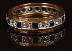 A 9ct gold eternity ring set with sapphires and spinel, 3.8g