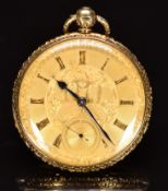 Richard Wallfool of Liverpool 18ct gold open faced pocket watch with subsidiary seconds dial,