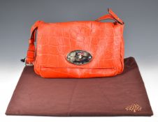Mulberry Bayswater clutch bag in red croc print leather with chrome hardware, with original Mulberry