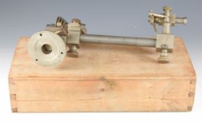 19th or early 20thC watchmaker's lathe with indexing feature and accessories including collets,
