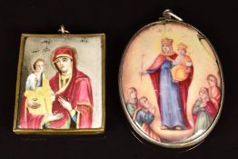 A 19thC enamelled icon and another similar example