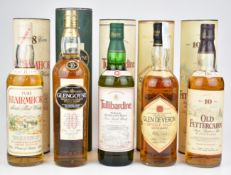 Five bottles of whisky comprising Old Fettercairn Single Highland Malt aged 10 years, Glen Deveron