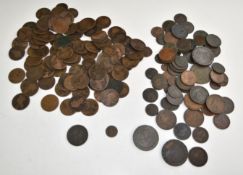 A collection of Georgian and Victorian copper coinage, some William III, cartwheel twopence etc