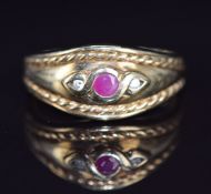 A 9ct gold ring set with a ruby and diamonds, 3.5g, size O/P