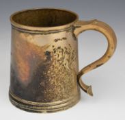 George V hallmarked silver pint tankard of plain tapering form, Birmingham 1927, maker Adie Brothers