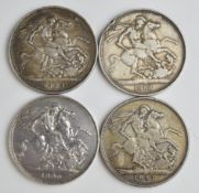 Four Queen Victoria Jubilee head crowns comprising 1887, 1888, 1889 and 1890
