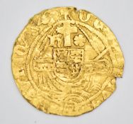 Henry VIII (1509-47) hammered golf half angel, first coinage, no annulets on ship, 2.4g