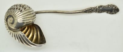 Edward VII hallmarked silver novelty sifter or strainer formed as a nautillus shell, Birmingham