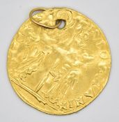 Venetian gold ducat coin (holed), 3.3g