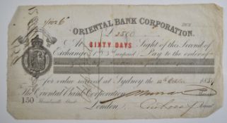 Oriental Bank Corporation cheque for £2500 dated 1859