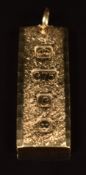 A 9ct gold ingot pendant with feature hallmarks, 29.7g