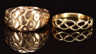 A c1910 9ct rose gold keeper ring and a 9ct gold ring, 4.3g, size M & I