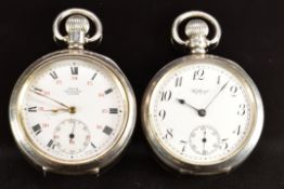 Two hallmarked silver keyless winding open faced pocket watches Kays Superb Lever with inset
