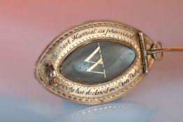 Duke of Wellington interest:- Georgian rose gold marquise shaped pendant / brooch set with hair