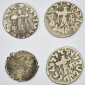 Four Indo-Greek silver coins to include Appolodotus II, Raktria 110-80 BC, each around 17mm