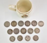Fifteen Victorian silver coins comprising nine half crowns 1842 to 1891 and six Gothic examples, all