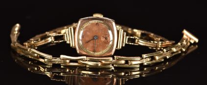 Unnamed 9ct gold ladies wristwatch on 9ct gold expanding bracelet together with a spare 9ct gold