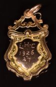 A 1920's 9ct gold fob / medallion awarded to Bretforton Football Club (near Evesham,