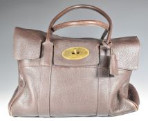 Mulberry Bayswater handbag in chocolate brown leather with brass hardware, 38 x 26cm