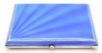 Art Deco hallmarked silver and blue guilloché enamel cigarette case, Birmingham 1931, maker Henry