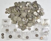 Approximately 1.25kg of UK silver coinage, George IV onwards, includes 1907 Edward VII shilling