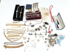 A collection of costume jewellery including Trifari necklace, crystal beads, faux pearls, diamanté