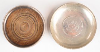 Chinese or similar coin based silver pin dish, marked silver to underside, diameter 9cm, weight 58g,