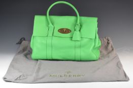 Mulberry Bayswater handbag in green soft grain leather with gilt metal hardware and suede