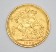 1889 Queen Victoria gold full sovereign, Jubilee head, Sydney mint mark