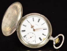 Omega silver keyless winding full hunter pocket watch with subsidiary seconds dial, ornate gold