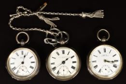 Three hallmarked silver open faced pocket watches comprising Kay's Triumph, Kay's Famous Lever and T