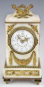 Mappin & Webb white marble and ormolu or similar gilt metal mounted mantel clock, raised on four