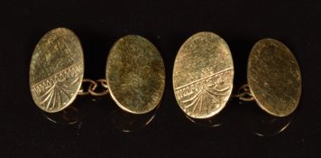 A pair of 9ct gold oval cufflinks, 3.2g