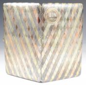 George V hallmarked silver tricoloured cigarette case set with diamonds and with cabochon button,