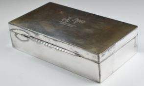White metal cigarette box with 800 grade silver mark, width 16cm