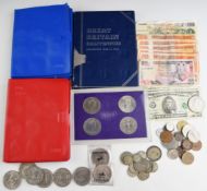 A quantity of coinage in Whitman collector's folders etc, banknotes including Gill, some pre-1947