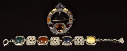 Miracle silver bracelet set with a moss agate, carnelian agate, Jasper and sodalite cabochon and a