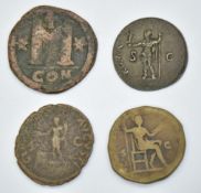 Four Roman copper / bronze coins including Commodus 177-192 AD, smallest 27mm diameter, largest
