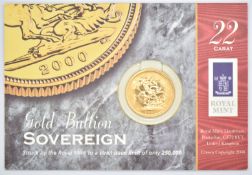2000 Queen Elizabeth II gold full sovereign, fourth head, bullion grade, in Royal Mint