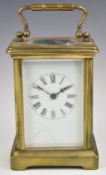 19th or early 20thC brass cased carriage clock, height including handle 14.5cm