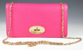 Mulberry Bayswater clutch wallet / bag in pink grained leather, with gold chain strap and